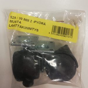 Kaksoispyörä 30 mm musta, laattakiinnitys